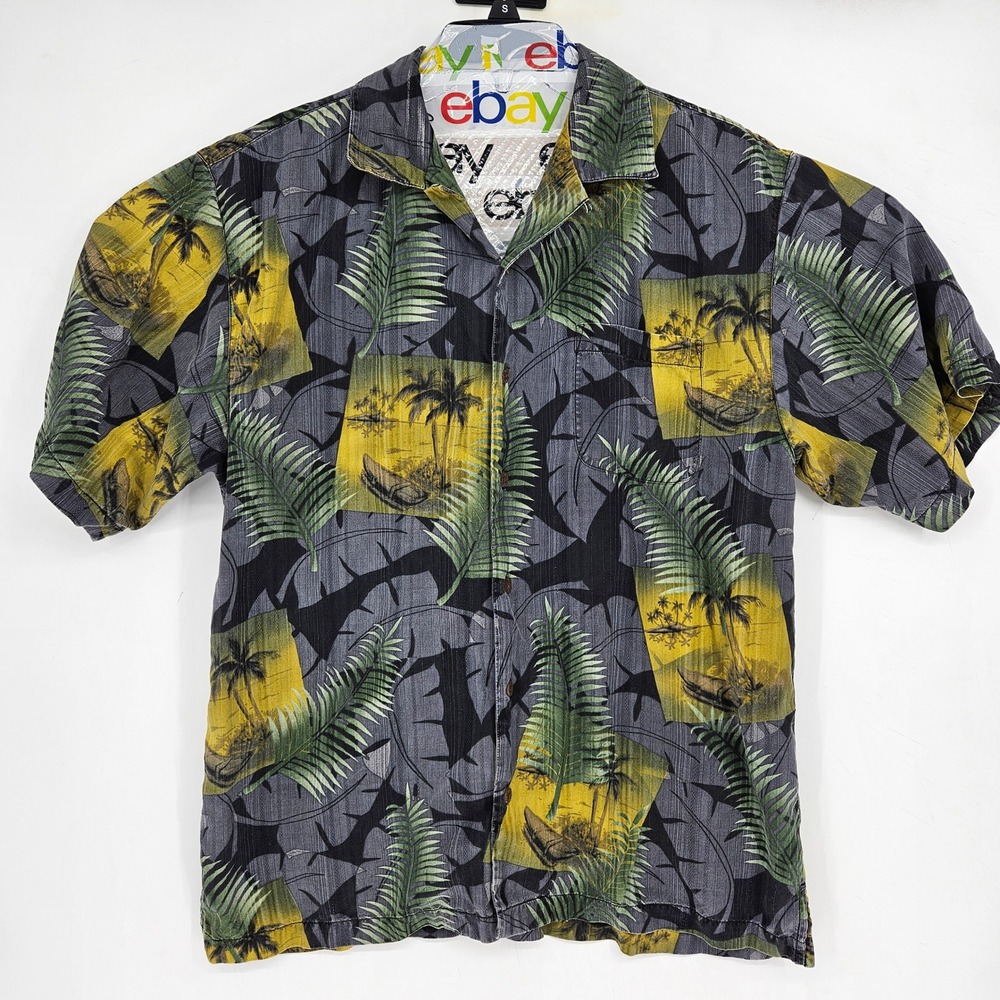 Tommy Bahama Shirt Mens Medium Silk Hawaiian Camp Palm Trees‎ All Over Print